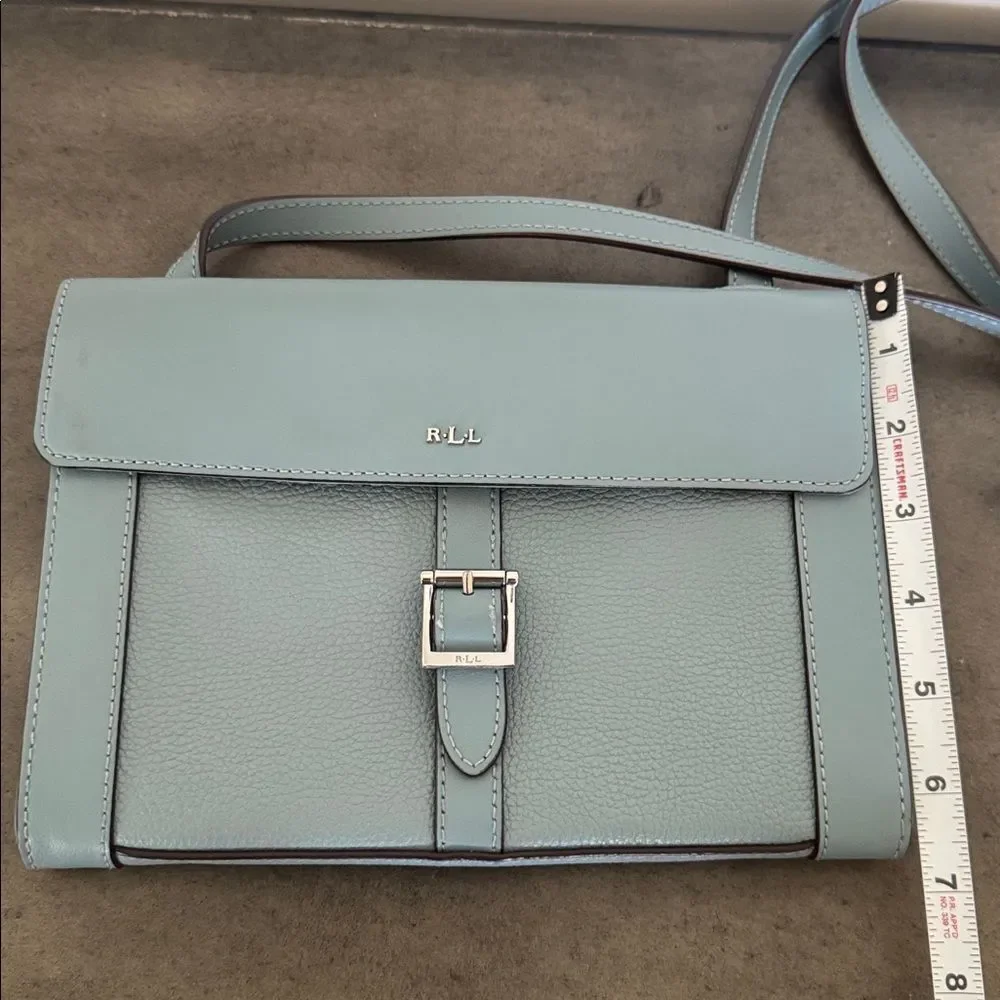 Lauren Ralph Lauren Mullinder Slate Blue Pebble Leather Crossbody Magnetic Flap